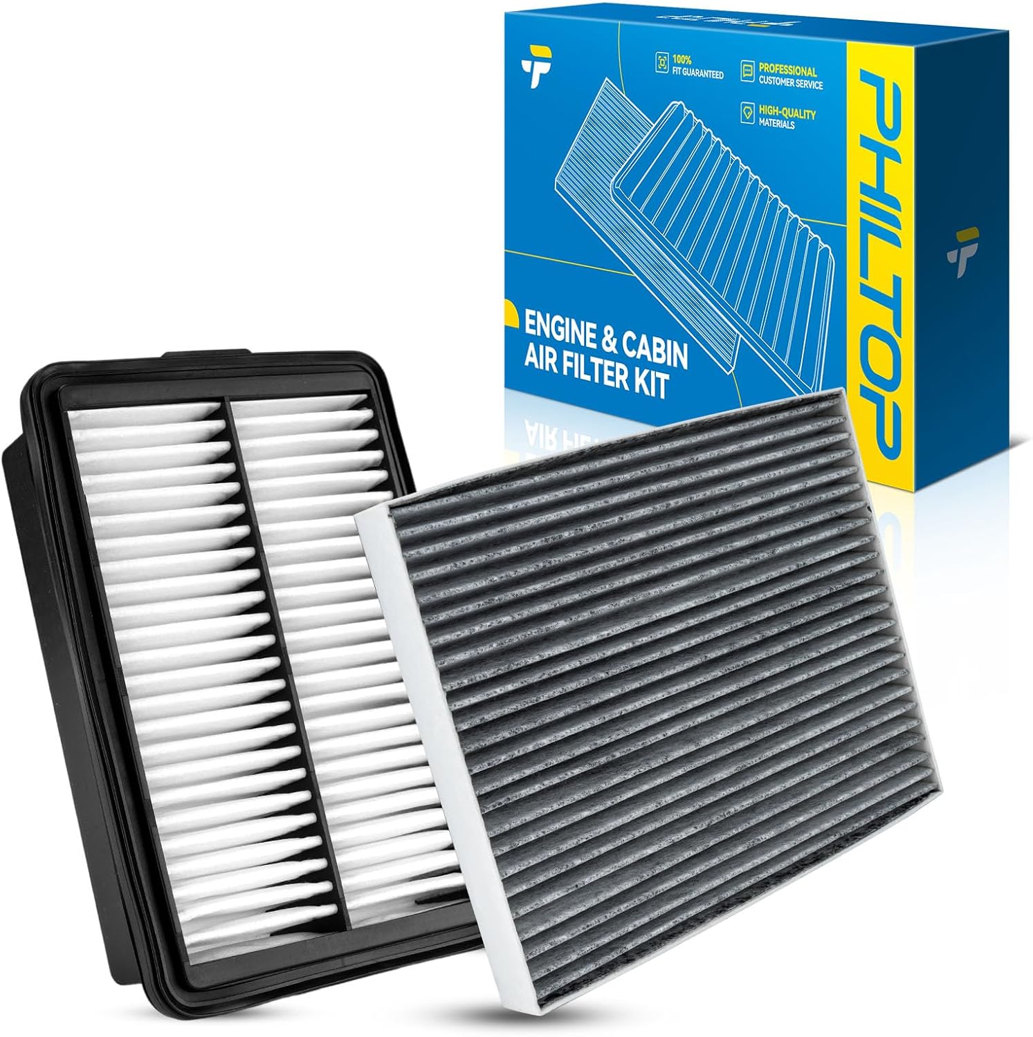 PHILTOP Engine & Cabin Air Filter Set, Compatible with Hyundai Elantra 2017-2020, Elantra GT 2018-2020, Kia Forte 2019-2024, Replace CA12057 CF12058 Car Accessories