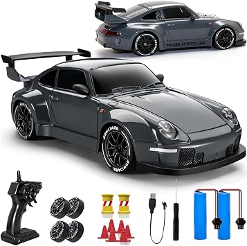 TOPLIVING RC Drift Car, 124 Remote Control Car for Kids, 20KM/H 4WD High Speed RC Cars with LED Lights, Two Batteries, Extra Drifting Tires, Vehicle for Adults Boys Girls