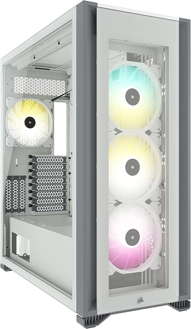 Corsair iCUE 7000X RGB Full-Tower ATX PC Case (Three Tempered Glass Panels, Four Included 140mm RGB Fans, Easy Cable Management, Smart RGB and Fan Speed Control, Spacious Interior) White