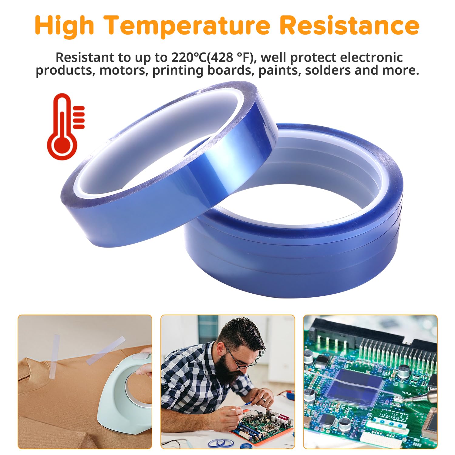 Lyeteung 5 Rolls 3/6/8/12/20 mmx33m Heat Resistant Tape, Heat Tape Sublimation, for Electronics Printing DIY Crafts Blue - Image 4