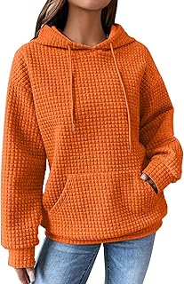 Womens Waffle Hoodies Casual Long Sleeve Pullover Sweatshirts Loose Comfy Plus Size Hooded 2025 Fall Clothes Outfits