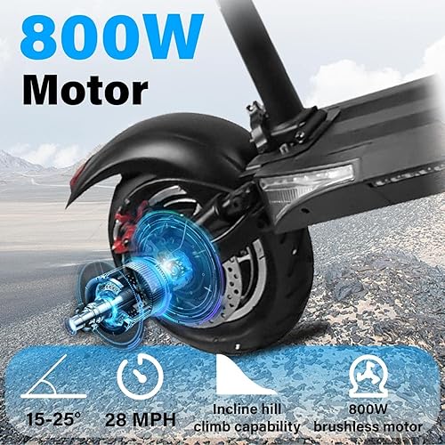 Miniatura 2 de Scooter eléctrico para adultos, motor de 800 W de hasta 30 millas por hora y 31 millas de batería de 48 V, neumáticos de 10 pulgadas, freno de disco