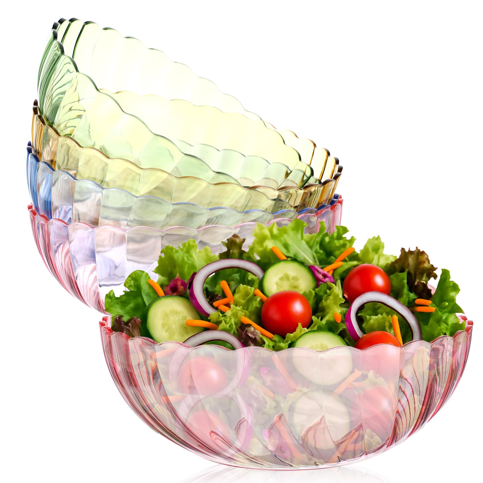 MAQUITA Lot de 4 bols de service en plastique résistants à la casse pour salade, fruits, popcorn, frites et trempettes (4 couleurs)