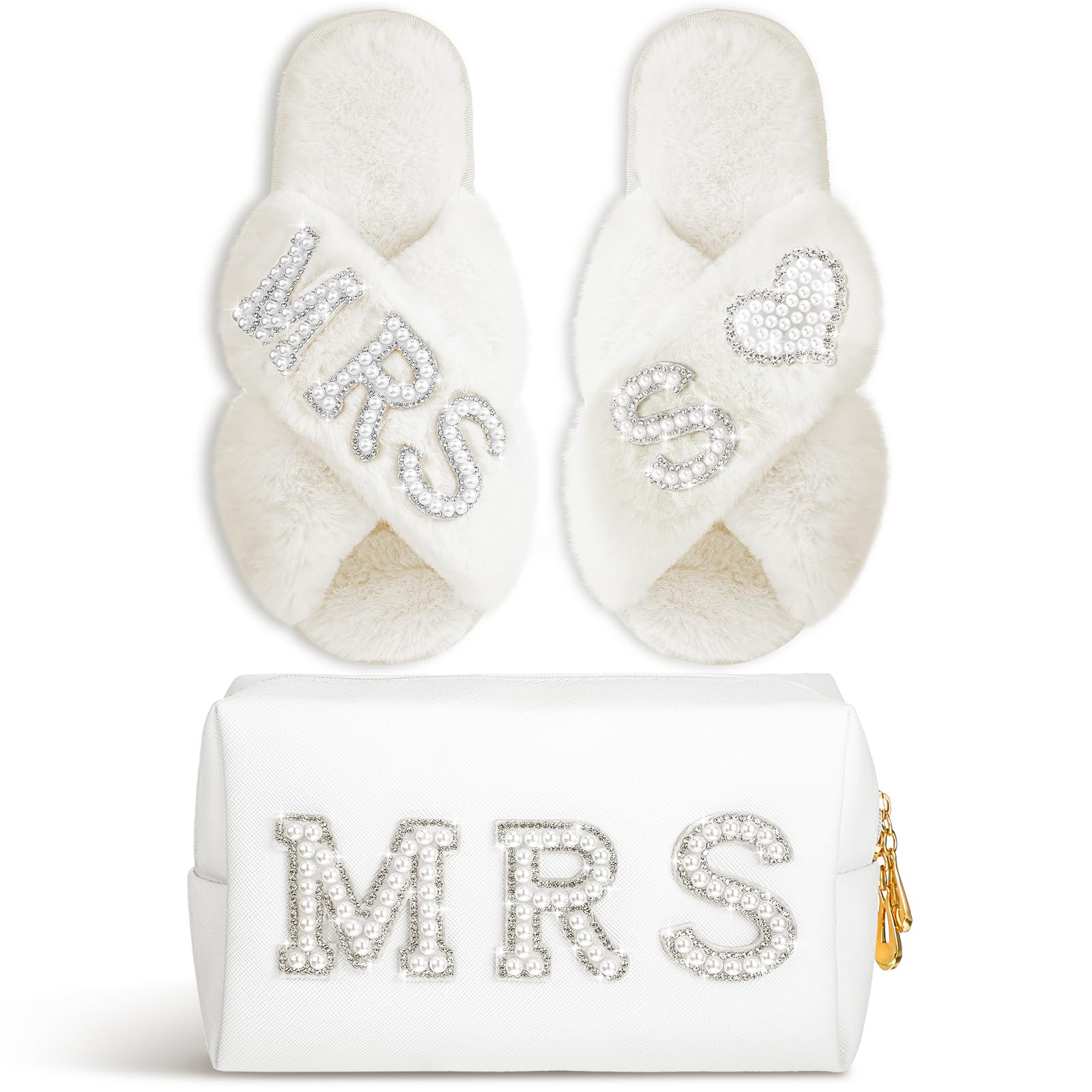 Xtinmee Personalized Bride Slipper Mrs Letter Makeup Bag for Wedding Day, S
