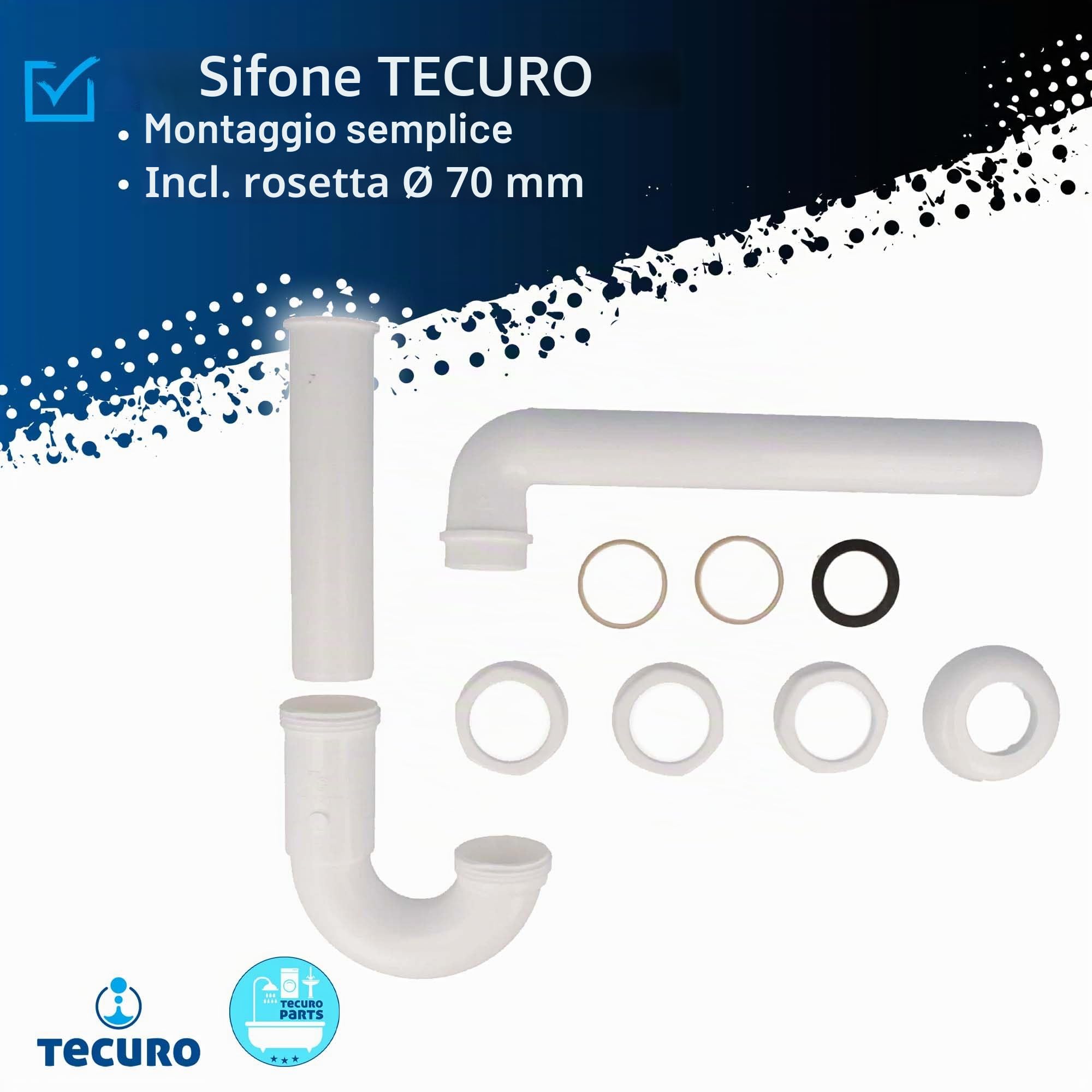 tecuro, 1 sifone tubolare con curvatura antiodore 1/4" per lavabo, in plastica, bianco