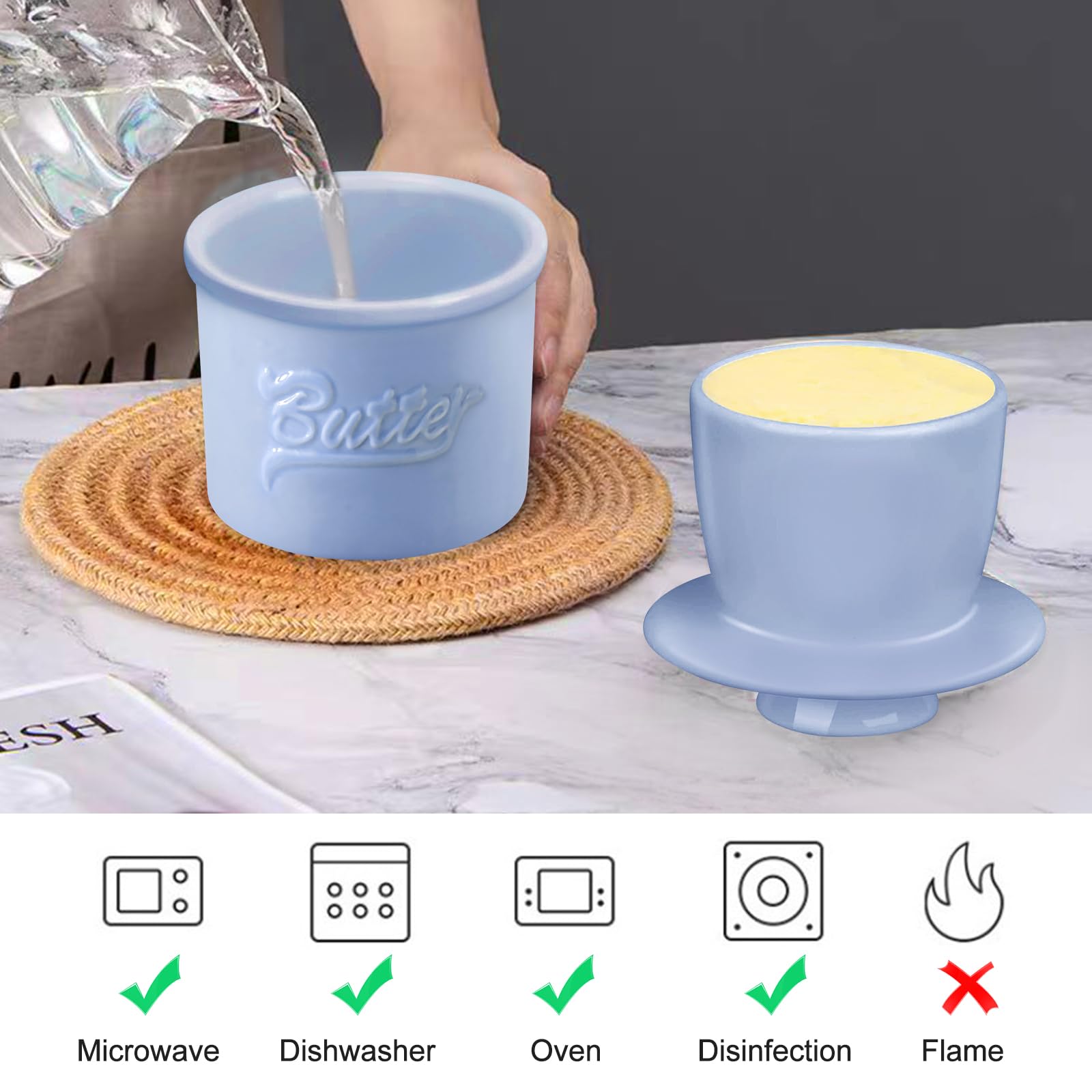 BORDEAG Burriera Con Coperchio, Portaburro In Ceramica Blu, Burriera In Porcellana Per Burro Appena Aromatizzato, Coccio Per Burro Per Colazione