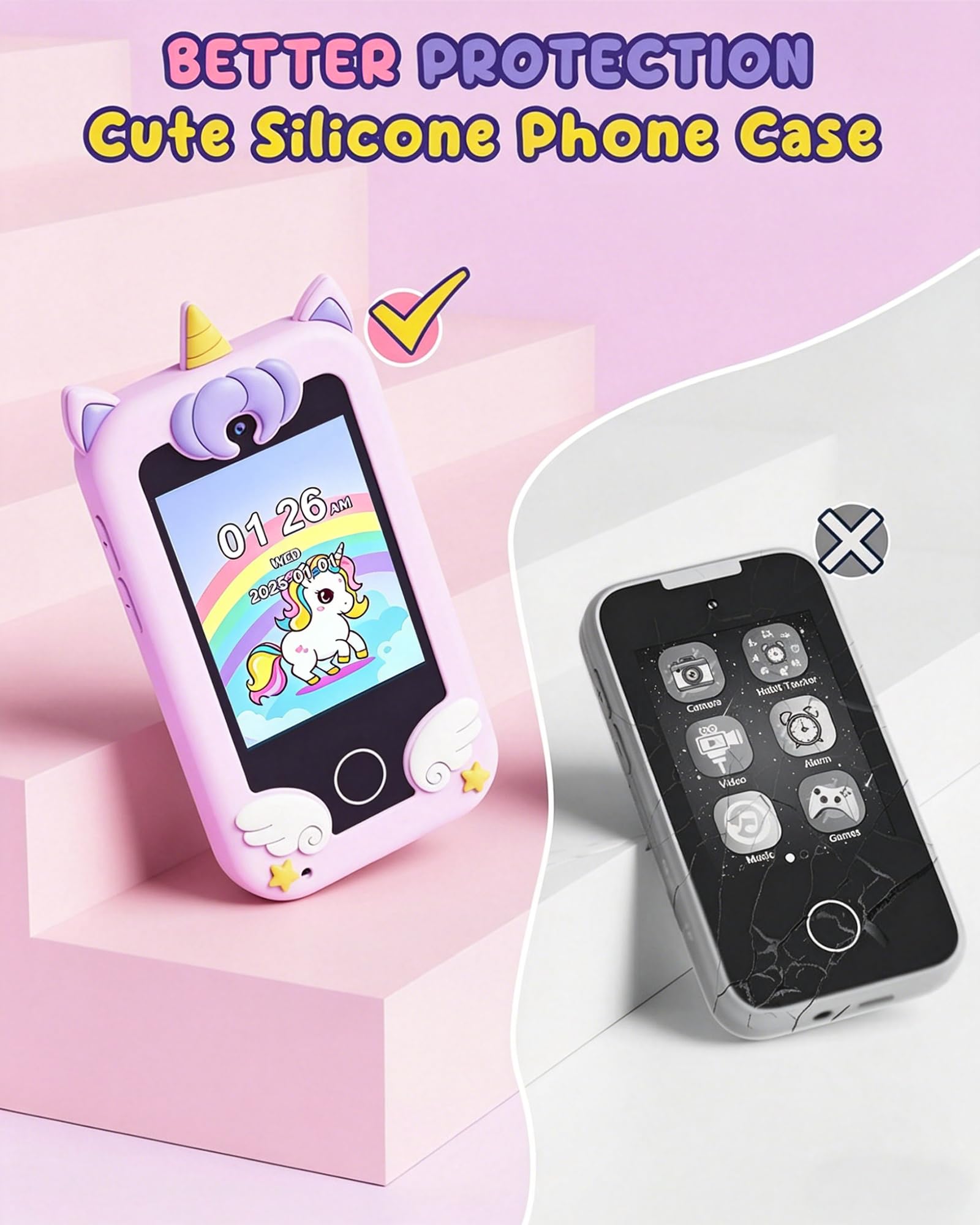 UCIDCI Téléphone Enfant Jouet pour Fille 3-7 Ans, Baby Phone avec Caméra Double, Téléphone Portable pour Enfant Jeux Éducatif 3 Ans, Lecteur MP3 Jouet Enfant 3 Ans Cadeau Enfant Anniversaire (Violet)