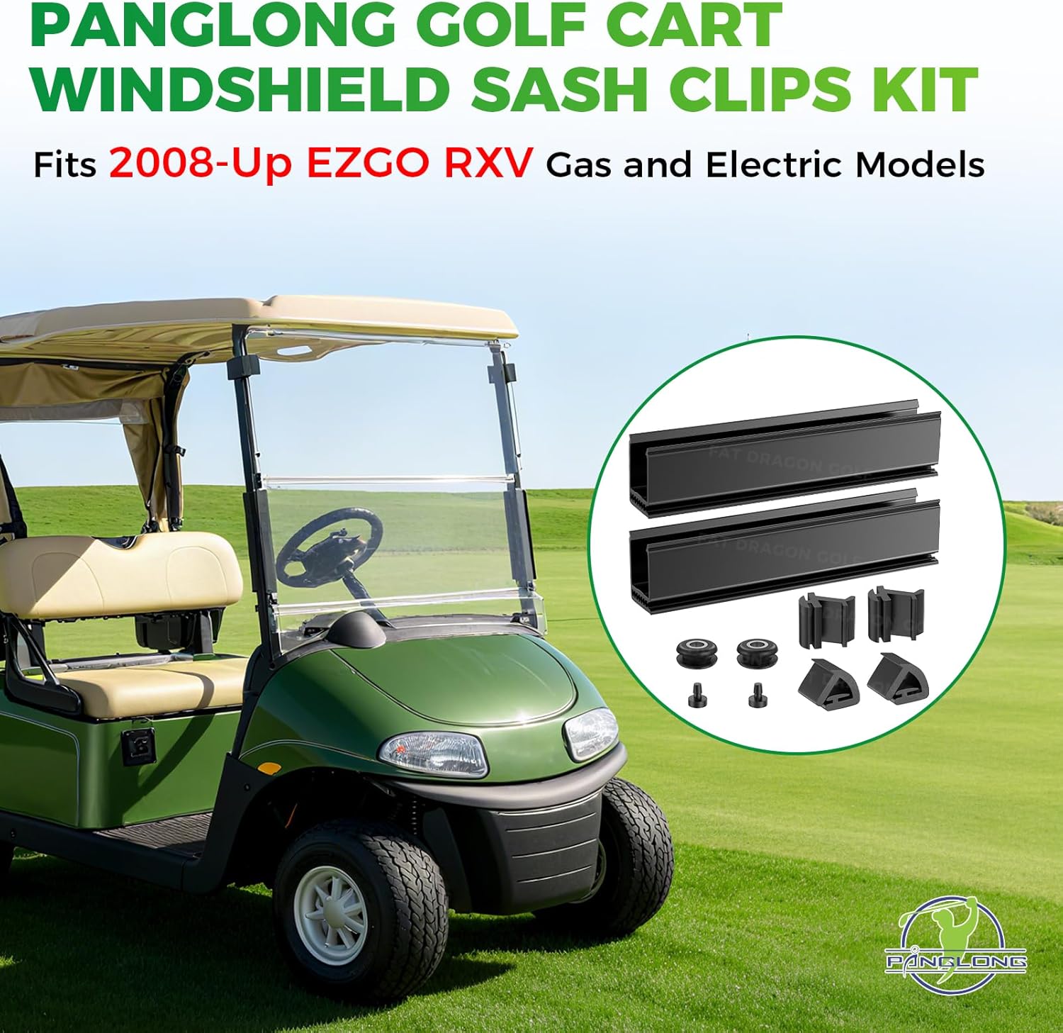 Panglong Windshield Sash Clips Kit, Width 1.25 inch Length 10 inch, OME 613136 603852 for EZGO RXV 2008 Up 1-1/4" inch Square Tube Golf Cart