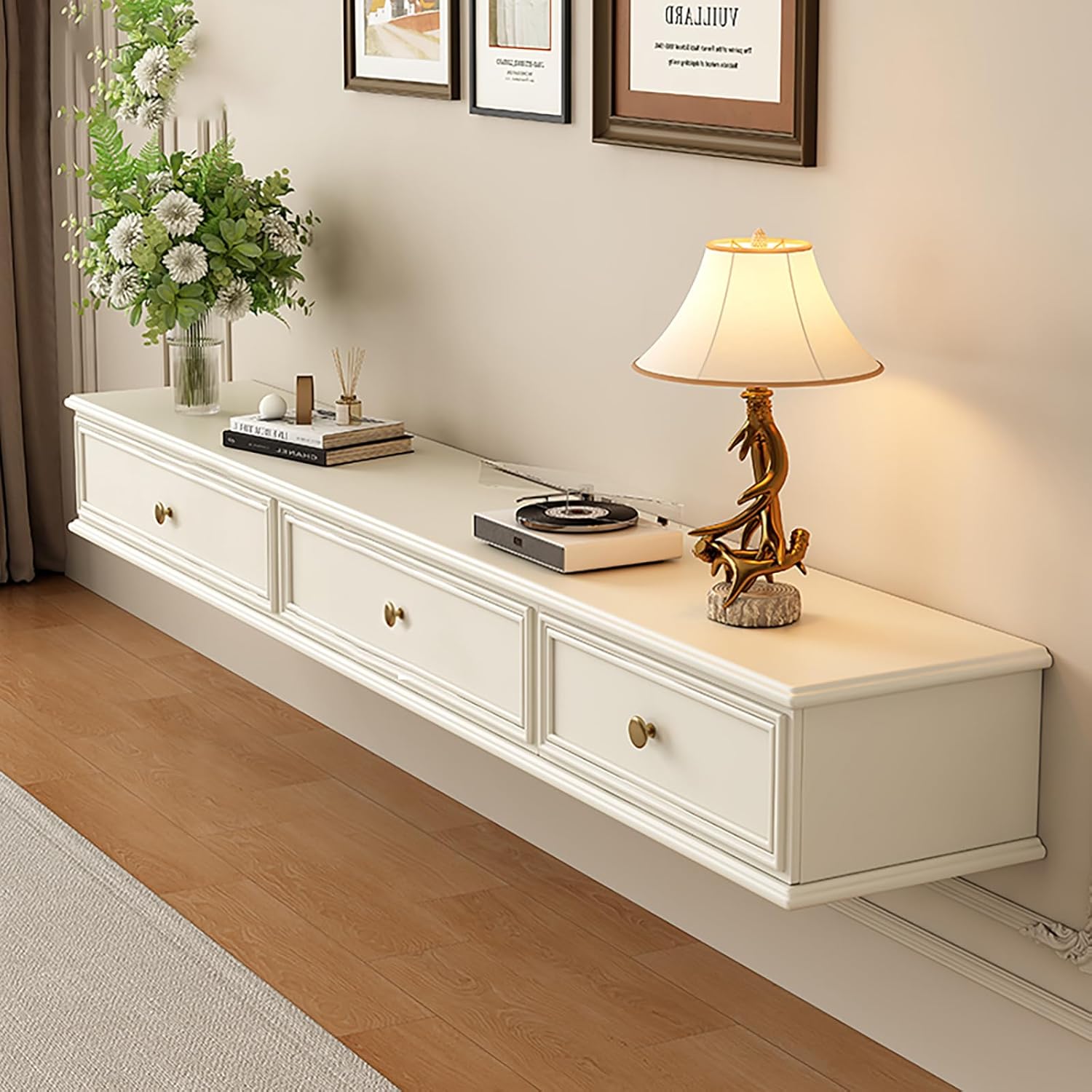 Floating TV Stand with Storage, Wall Mounted Media Console with Doors, Modern Entertainment Center for Living Room & Bedroom (White-B, 55 in)