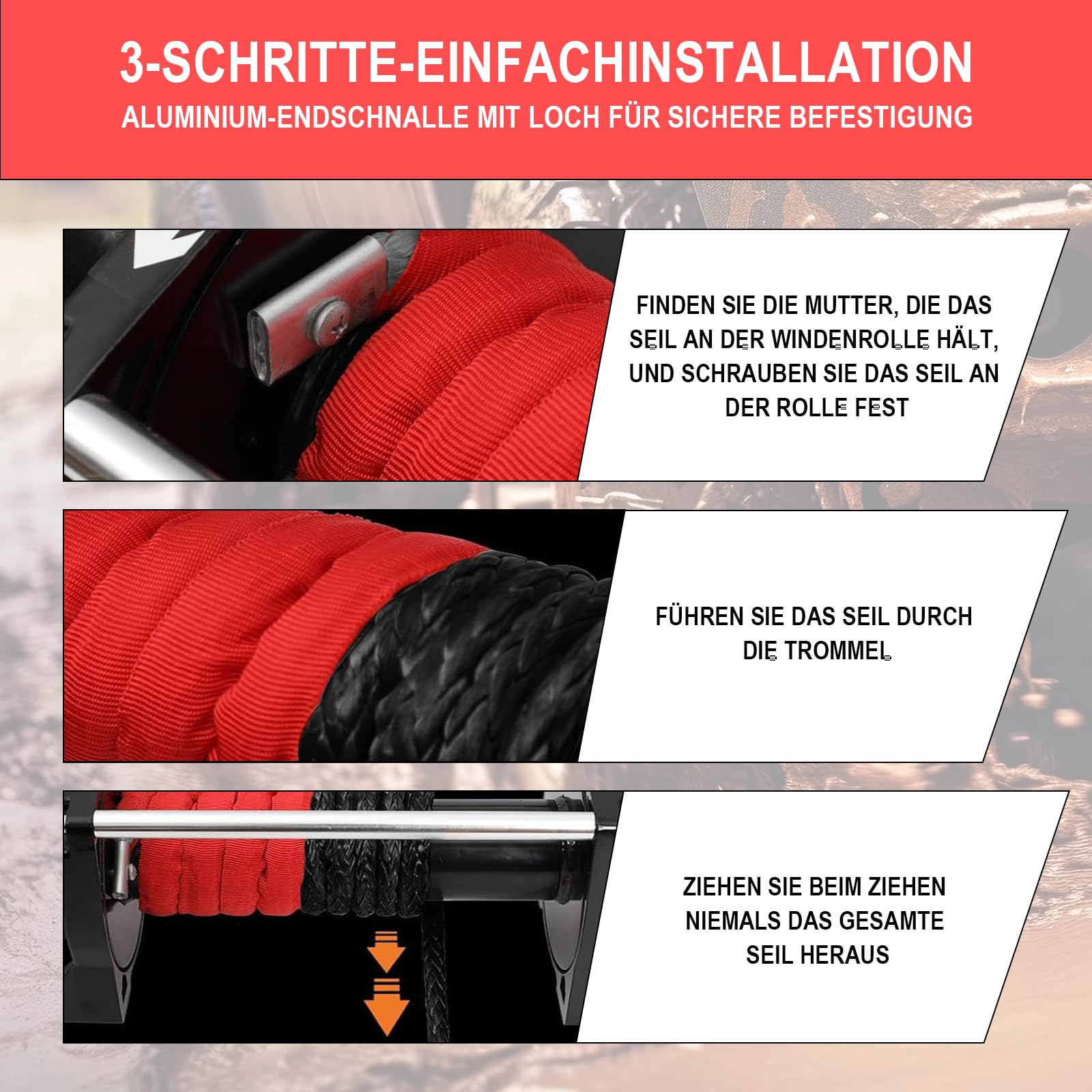 Kunststoffseil Windenseil Abschleppseil, 8 mm x 15 m Synthetic Winch Rope mit Schutzhülle Metallhaken und Handschuhe Synthetische Windenseil für Zum Ziehen Von ATV UTV Auto SUV und Großen Offroadern