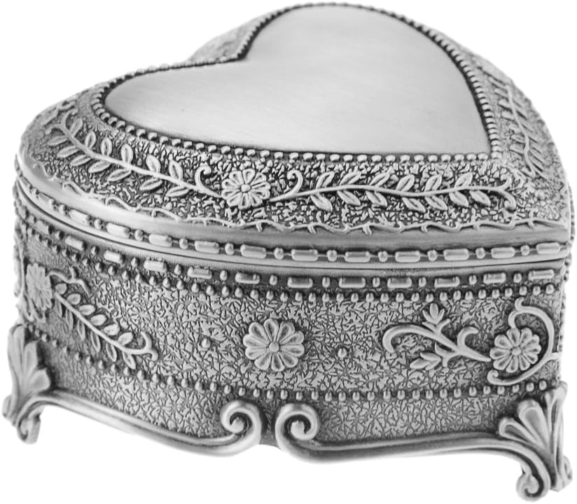 FakeFace Vintage Antique Silver Chest Box Heart Shape Tin