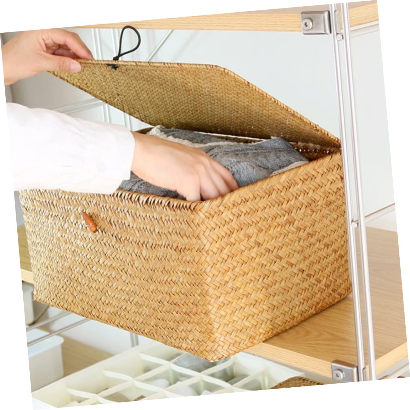 人気新作つる編み収納バスケット、トイレットペーパー収納バスケット、6個の織物収納ボックスおもちゃ収納オーガナイザーフルーツバスケットランドリ 履くだけ