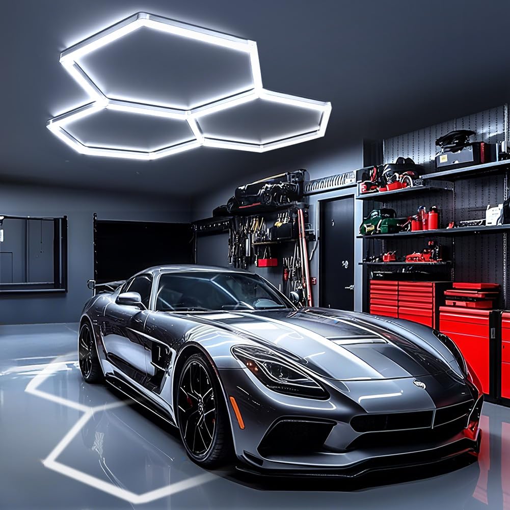 DIKHEE LED Röhrenleuchten Set, 16 Stück 128W, 6500K TageslichtweißVerformbare LED Hexagon Werkstatt Deckenleuchte Dly Sechseck Garage LED Licht für Garage, Werkstatt, Lager, keller, Fitnessstudio