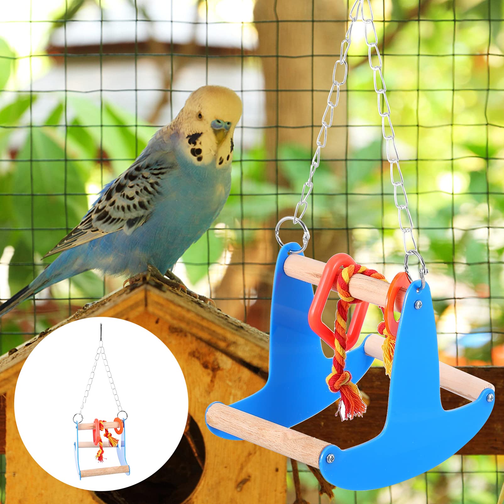 POPETPOP 3pezzi Altalena Per Uccelli Naturale Giocattolo Da Appendere Per Pappagalli Cockatiel e Inseparabili Accessorio Per Cage Con Struttura Resistente e Duratura