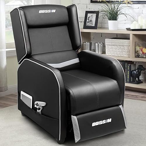 BOSSIN Silla Reclinable de Gaming para Adultos 400lbs Sofá Estilo Carreras Grande y Alto Asiento Reclinable de Cuero PU, Salón Moderno Ergonómico