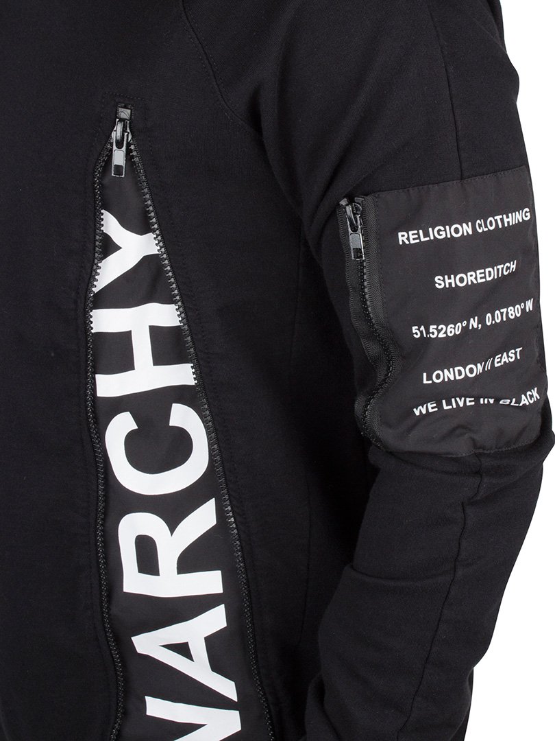 Religion Hombre Anarquía Sudadera Zip, Negro, Medium