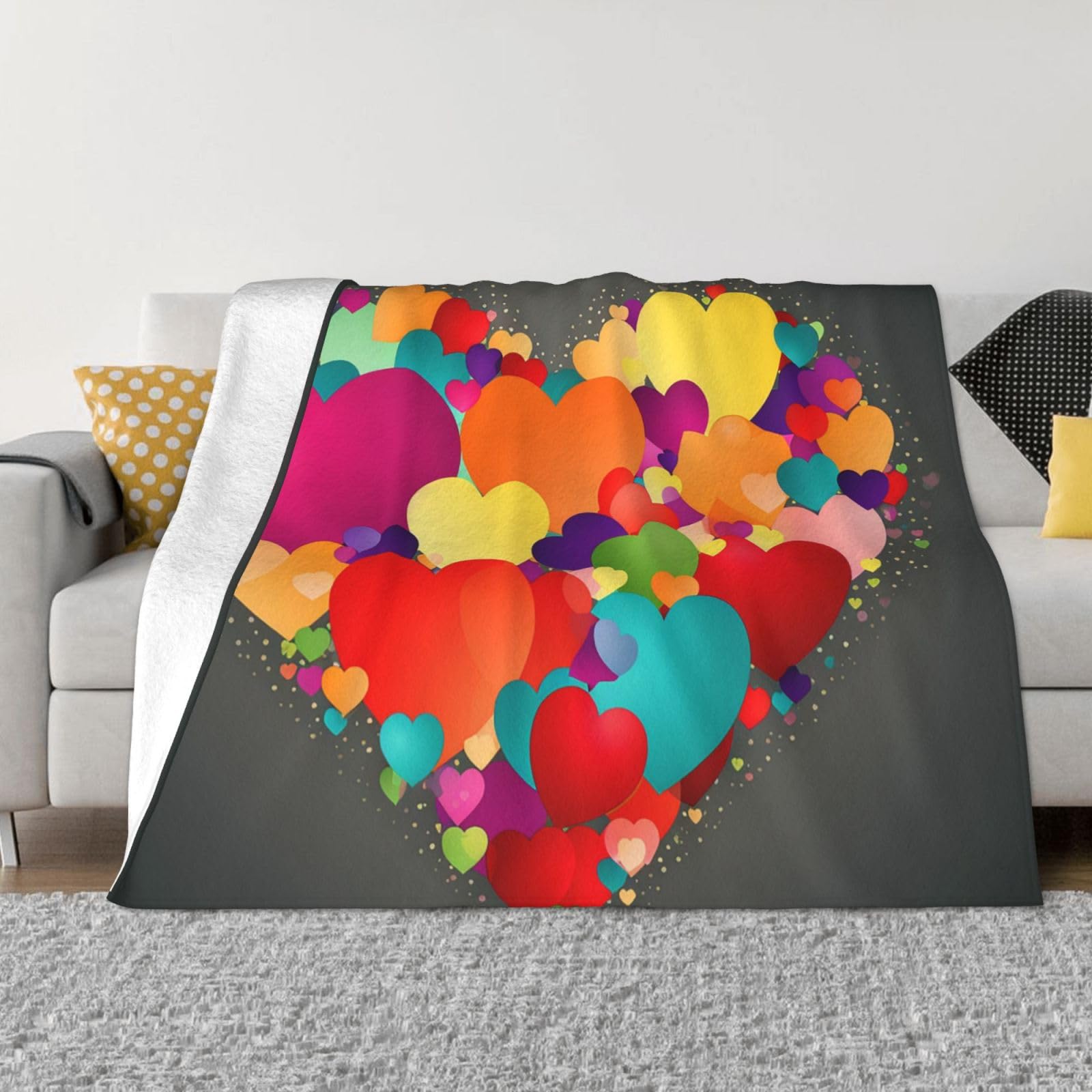 Couverture en micro polaire cœurs d'amour, cadeau idéal pour lit et salon