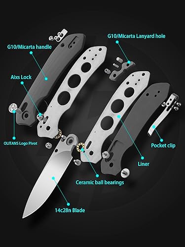 Miniatura 2 de G031 Cuchillo de bolsillo con bloqueo de eje, hoja 14C28N de 3.3 pulgadas, cuchillo plegable con abridor de pulgar para EDC 4.5 oz (G10 púrpura +