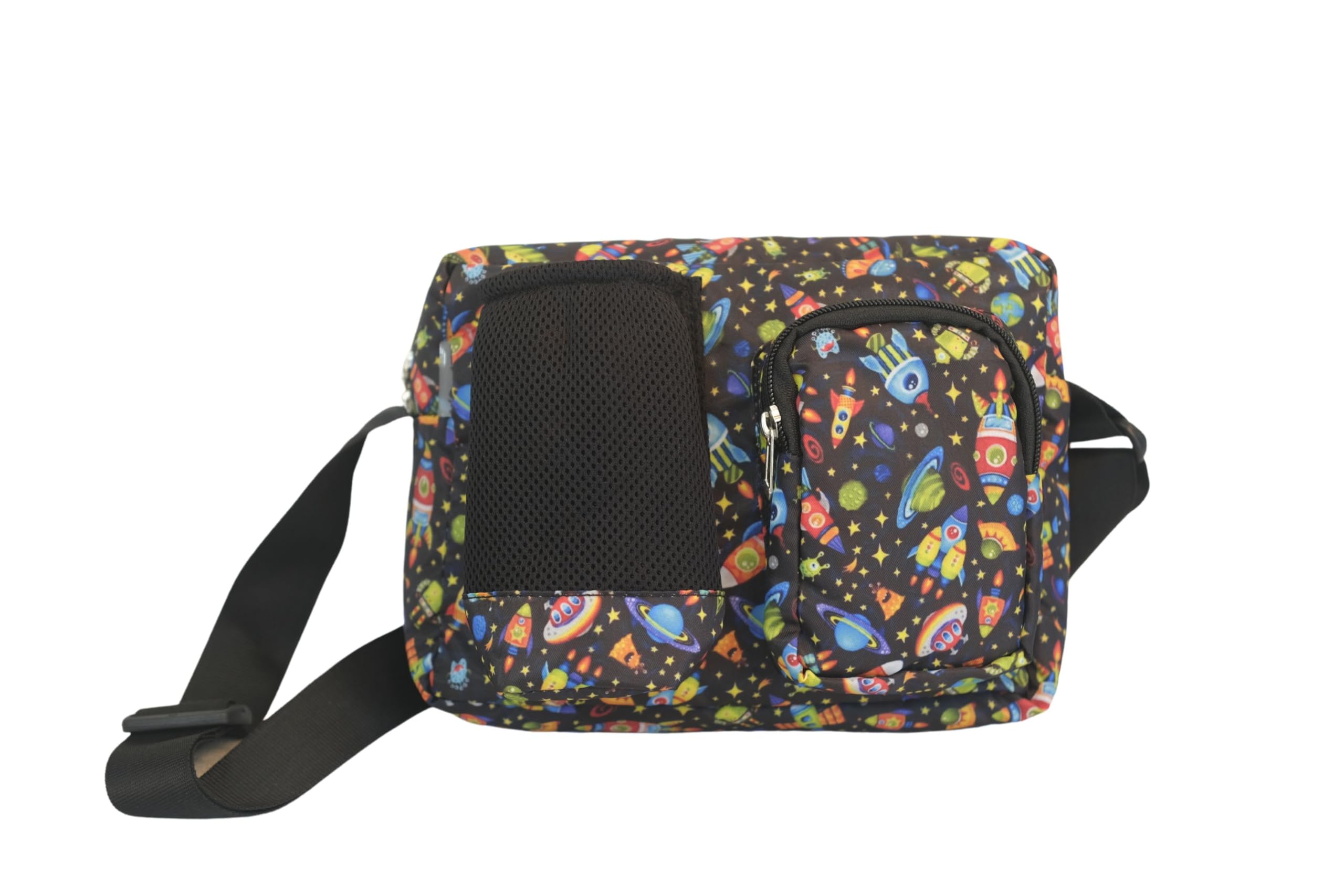 NUVIQE Kids Shoulder Strap Bag with Handle | 3 compartments to fit| Bottle Holder | Travel | can carry in Any extra curricular Classes. (SPACE THEME PRINT) (B0CS9SKDL8) Amazon Price History, Amazon Price Tracker