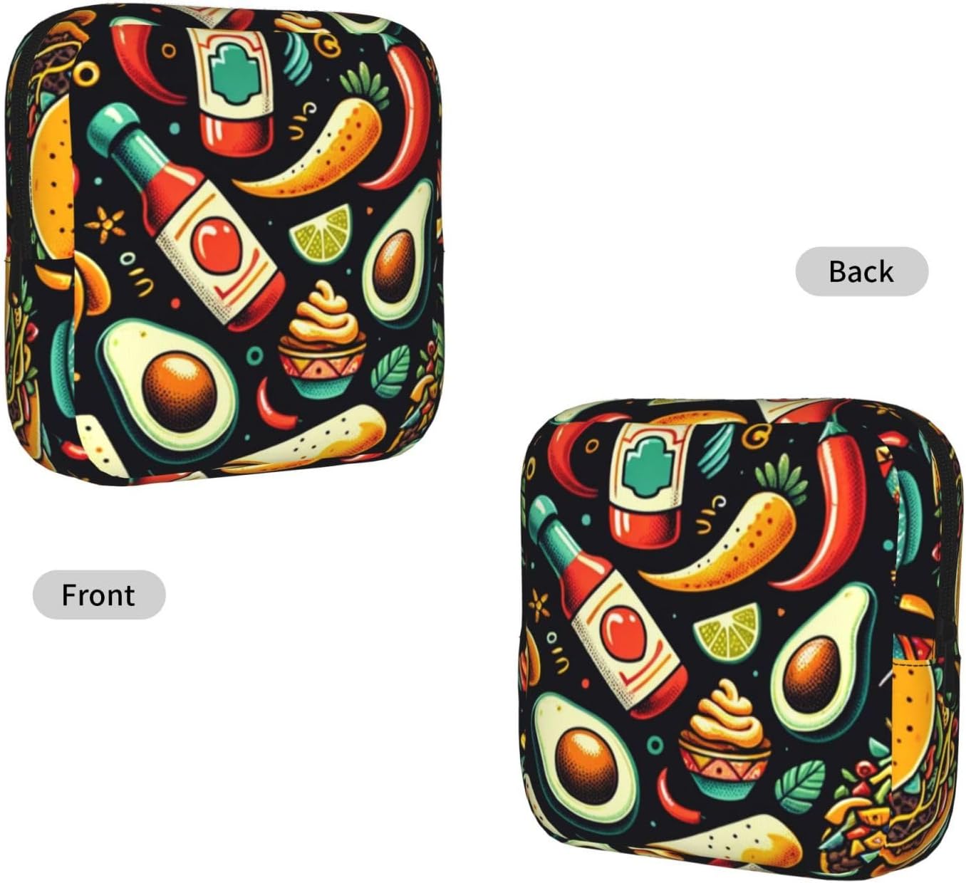 Mexican-Tacos-Cactus-Pepper Portable Period Pad Pouch for Women, Sanitary Napkin Storage Bag with Zipper for Outdoor Use image 2