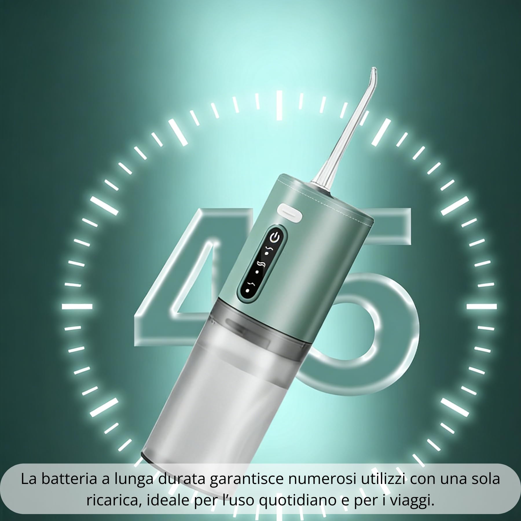 Irrigatore Orale Professionale Senza Fili per Casa e Viaggio – Idropulsore Dentale Portatile ad Acqua Ricaricabile Impermeabile IPX7 con 5 Ugelli Intercambiabili - Verde