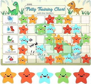 Potty Training Chart for Toddlers with 40 Reusable Magnetic Star Stickers, Interactive Reward Chart for Toilet Training (Dinosaur)