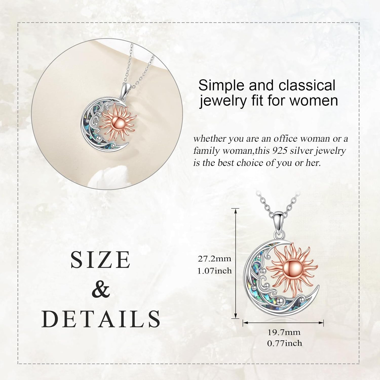 Sun and Moon Necklace 925 Sterling Silver Sun Moon Pendant Necklace for Women - Image 4