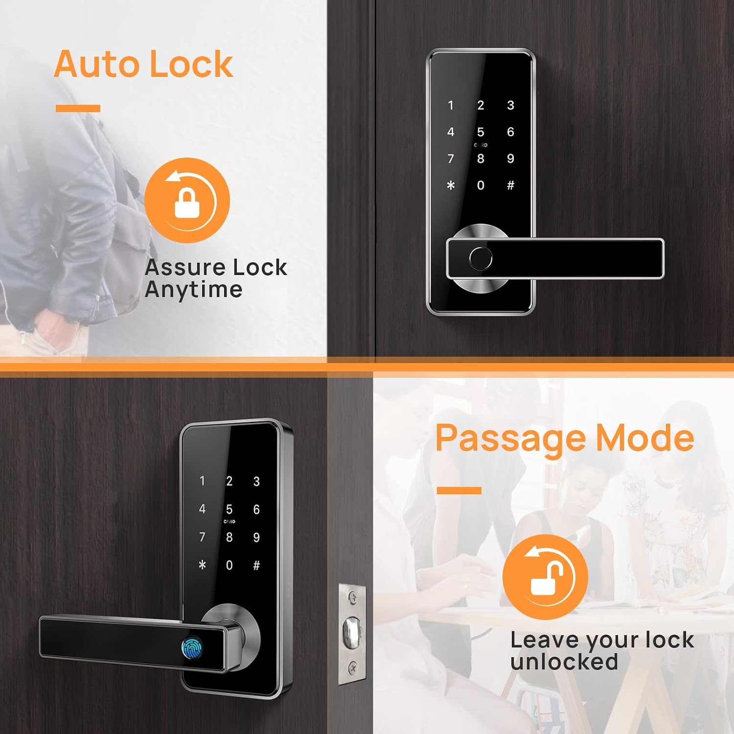 Fеаturеd Prоduсt Fingerprint Door Lock Keyless Entry Door Lock Bluetooth APP Card Control Biometric Digital Door Lever Security Front Handle Works with WiFi Gateway and Alexa for Home Office by Holify (Black)