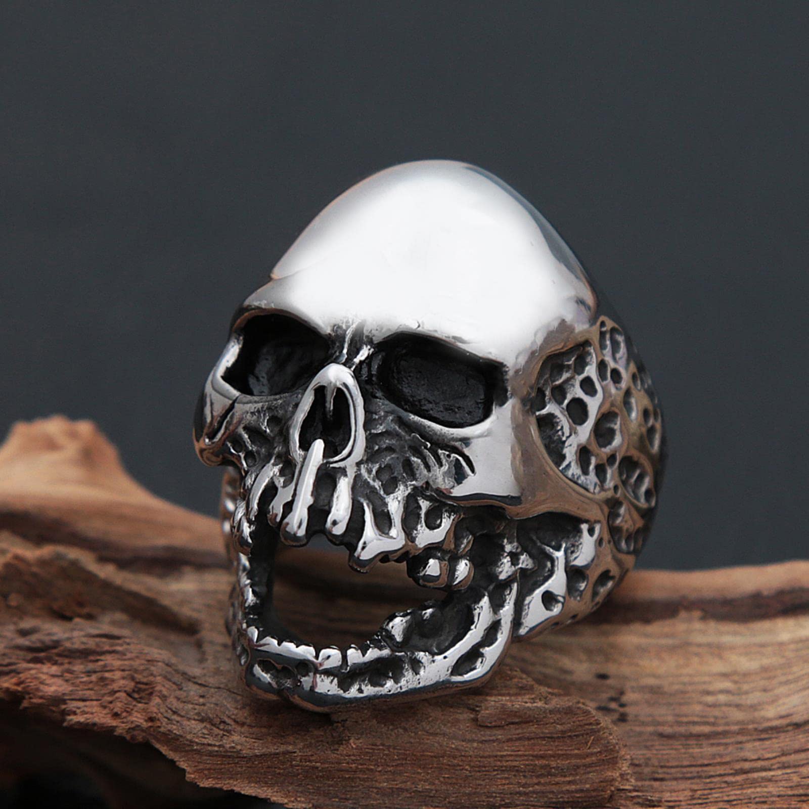 Bague Tête De Mort Fleur Vintage En Acier Inoxydable - Anneau Punk Gothique Crâne Démon Pour Hommes Et Femmes