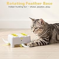 Vista 7 de Interactive Cat Toy for Indoor Cats, 3 Modes Feathers Toy, Rechargeable 4 Holes Mole Cat Toys, Cheese Box for Kitten, 4 Accessories (White)