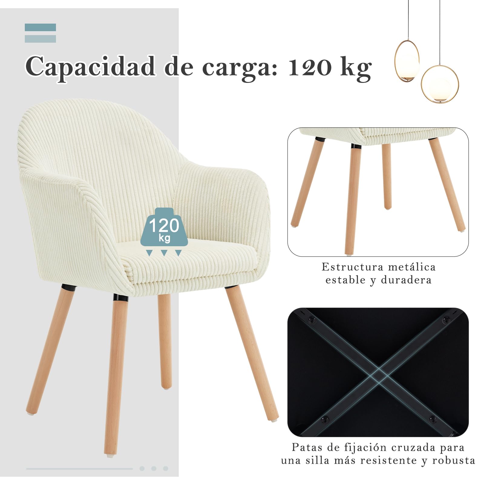 WOLTU Juego de 2 Sillas de Comedo,Terciopelo,Blanco Crema | Respaldo Mediano,cojín Doble Capa,Estructura de Madera,adecuadas para salón y Dormitorio