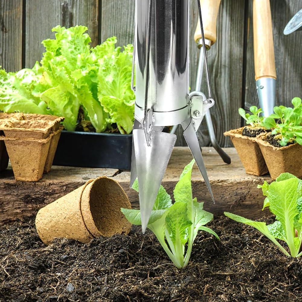 Trapiantatore manuale di verdure, in acciaio inox, per trapiantare e piantare in giardino in modo efficiente