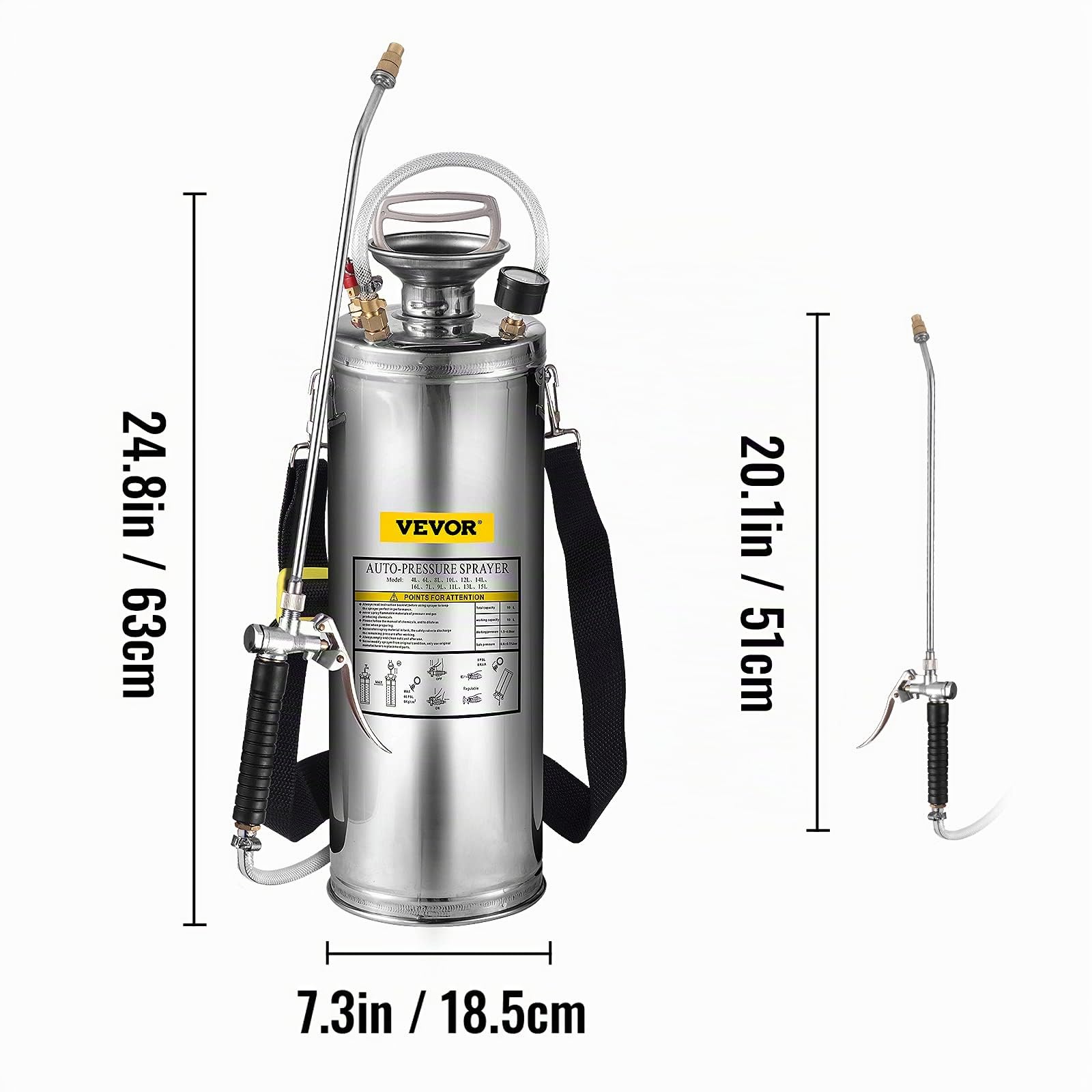 VEVOR Spruzzatore 6L in Acciaio Inossidabile, Spruzzatore Manuale a Pompa, Spruzzatore da Giardino Rinforzato a Pressione da 3,3 Pollici, Spruzzatore per Giardinaggio Domestico e Pulizia del Terreno