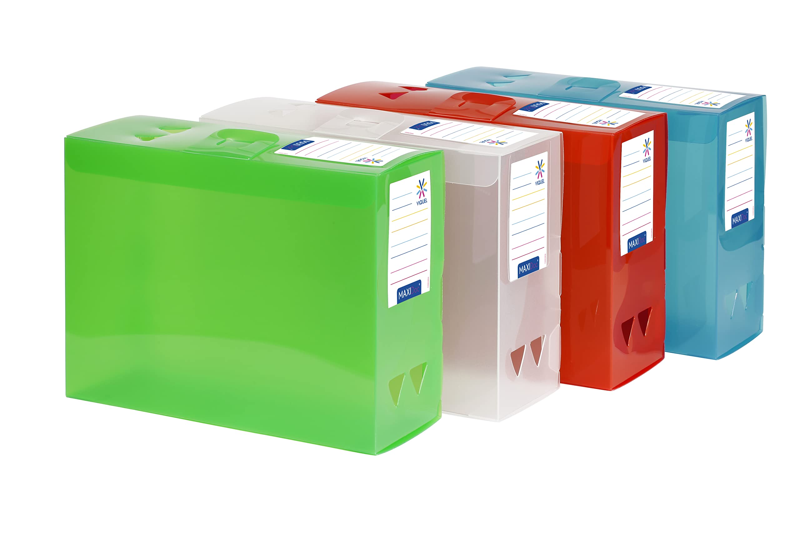 Viquel Maxi Docs Propyglass – Set di 4 scatole da archivio in polipropilene Retro di 120 mm colori assortiti