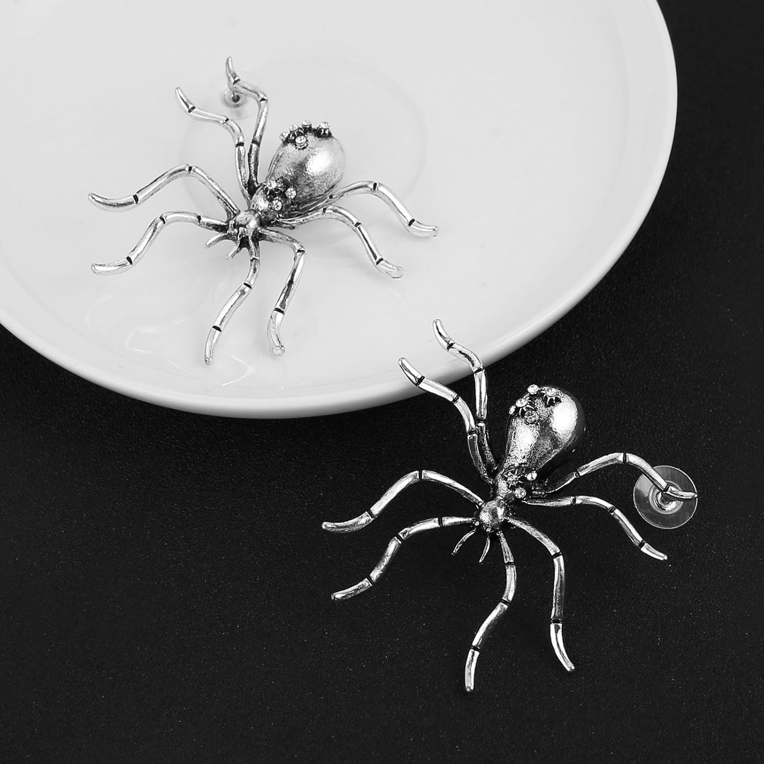 HZMAN Halloween Spider Earrings with Crystal Inlay, Goth Large Alloy Ball Stud Earrings - Image 4