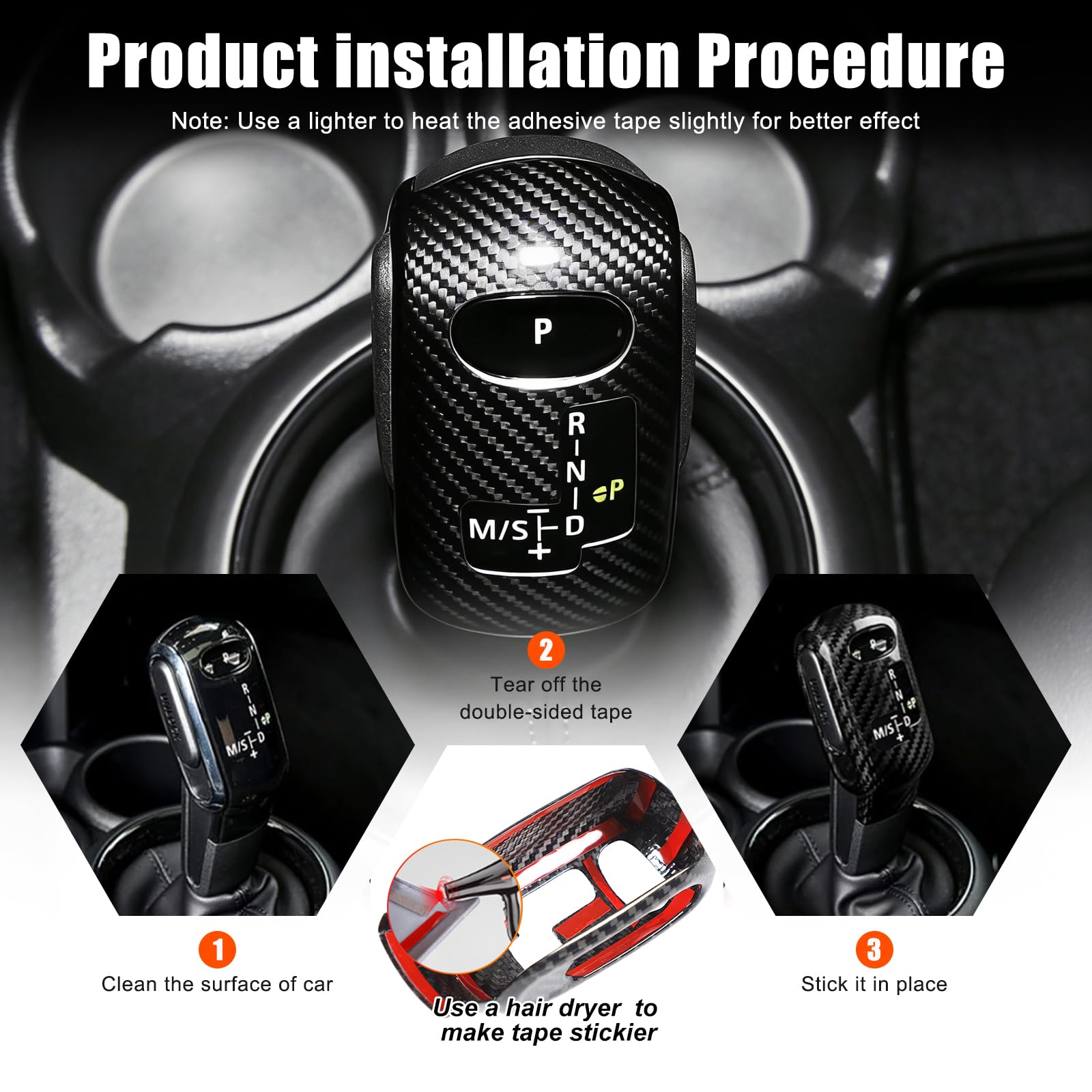 METYOUCAR Copertura adesiva per pomello del cambio dell'auto, in fibra di carbonio, per @B & M & W Mini Cooper F54 F55 F56 F57 F60 2020-2023, copertura protettiva per la testa del cambio (nero)