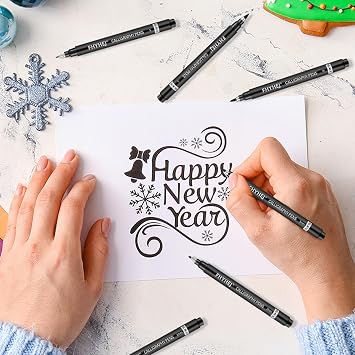 6 Size Calligraphy Brush Pens Set for Beginner Hand Lettering | Calligraphy Pens for Writing, Hand Lettering Pens, Calligraphy Kits for Beginners, Art Drawing, Sketching, Scrapbooking