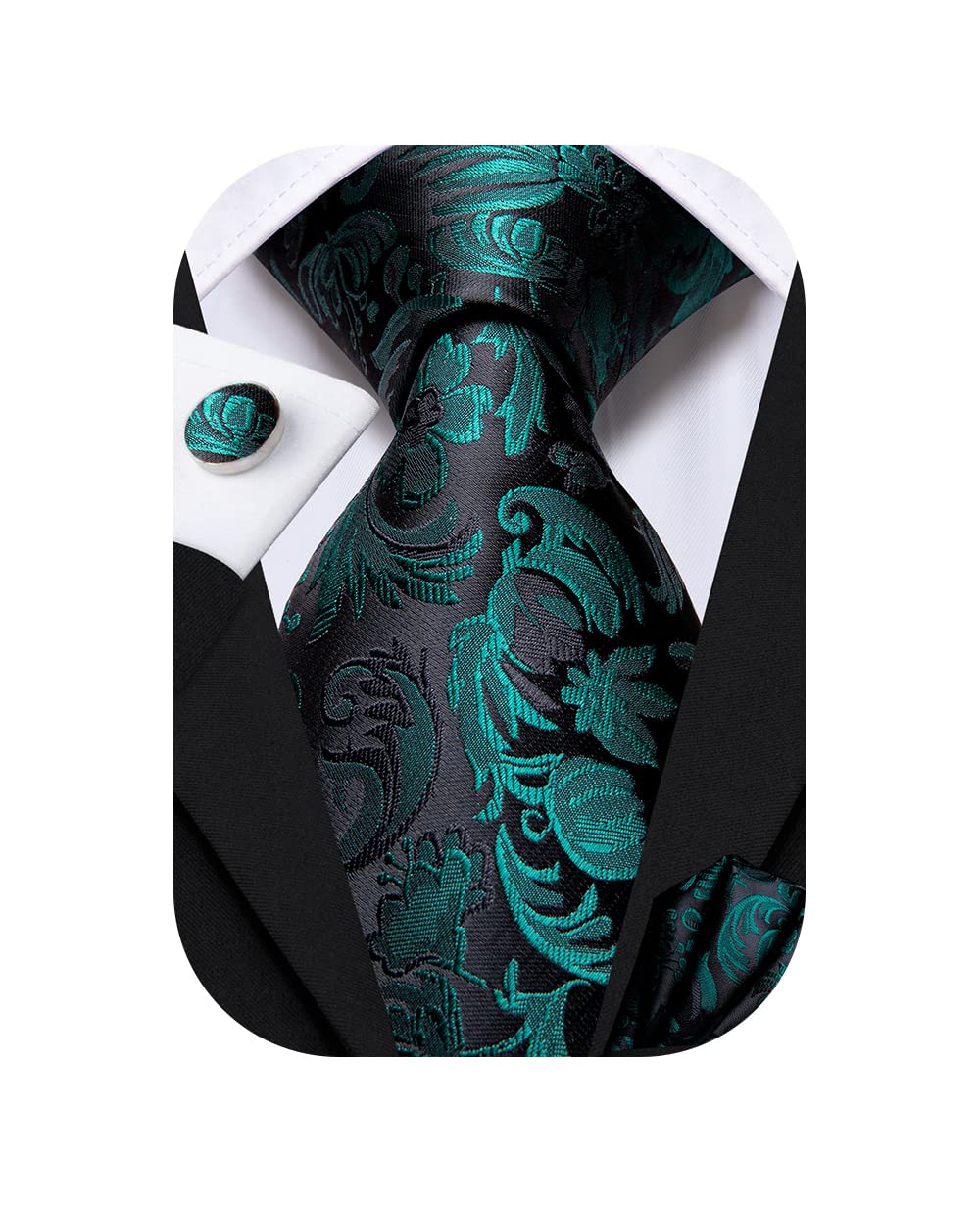 DubulleMens Paisley Striped Tie WOVEN Necktie for Men and Handkerchief Cufflinks Set Wedding Formal Business