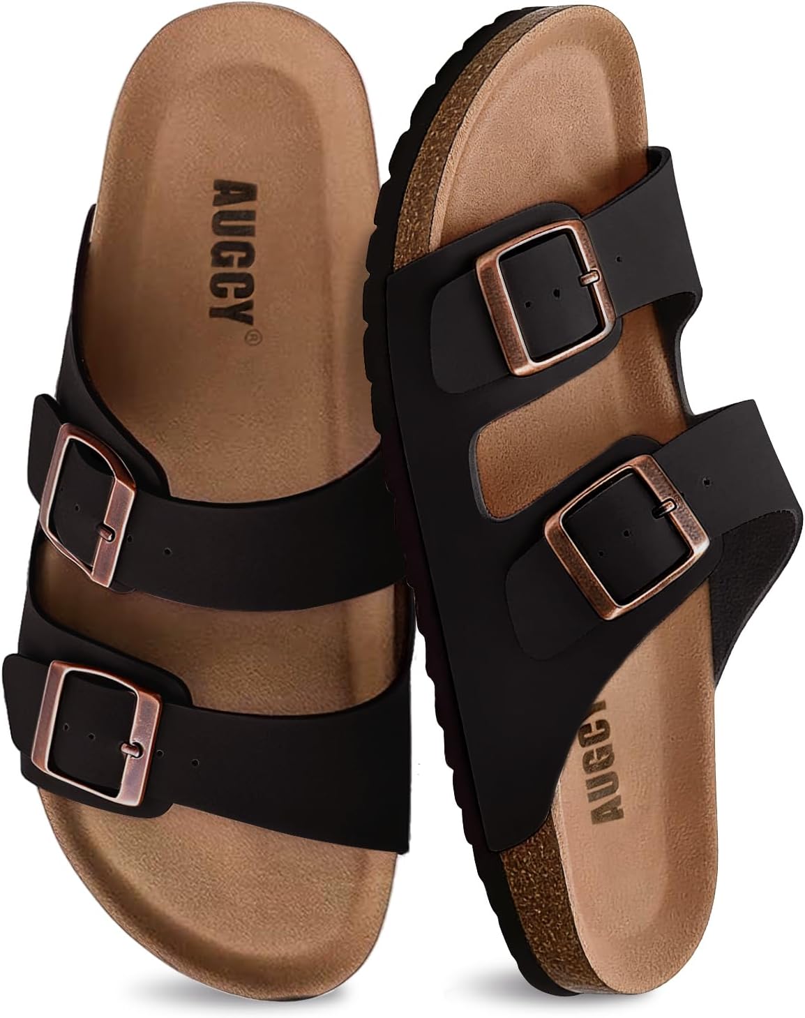Womens Sandal Cork Footbed Slide, Arch Support Slides for Women with Adjustable Buckle, Comfortable Summer Beach Outdoor Sandals