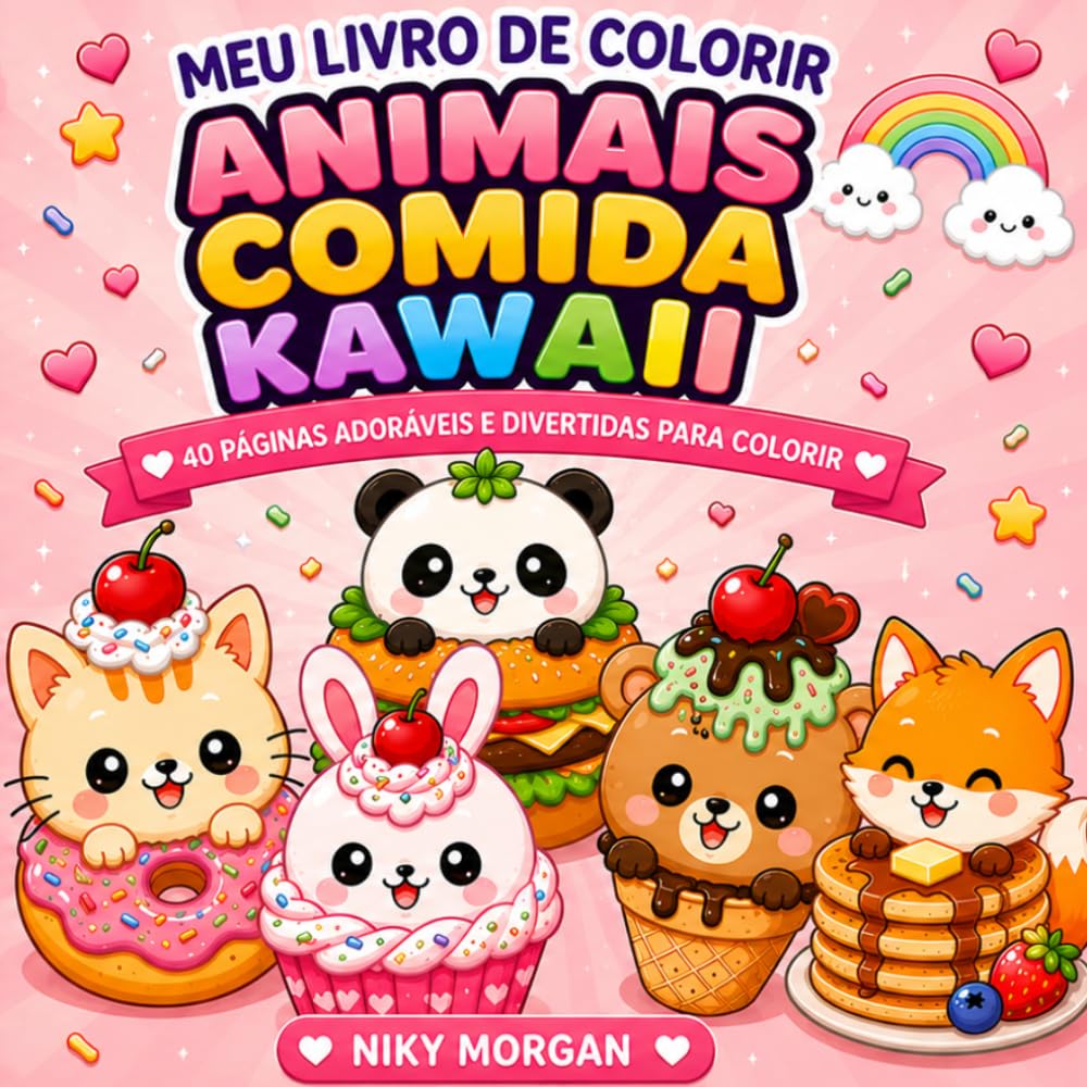 Meu Livro de Colorir Animais Comida Kawaii: 40 Páginas Adoráveis e Divertidas para Colorir (Cozy Coloring Adventures)