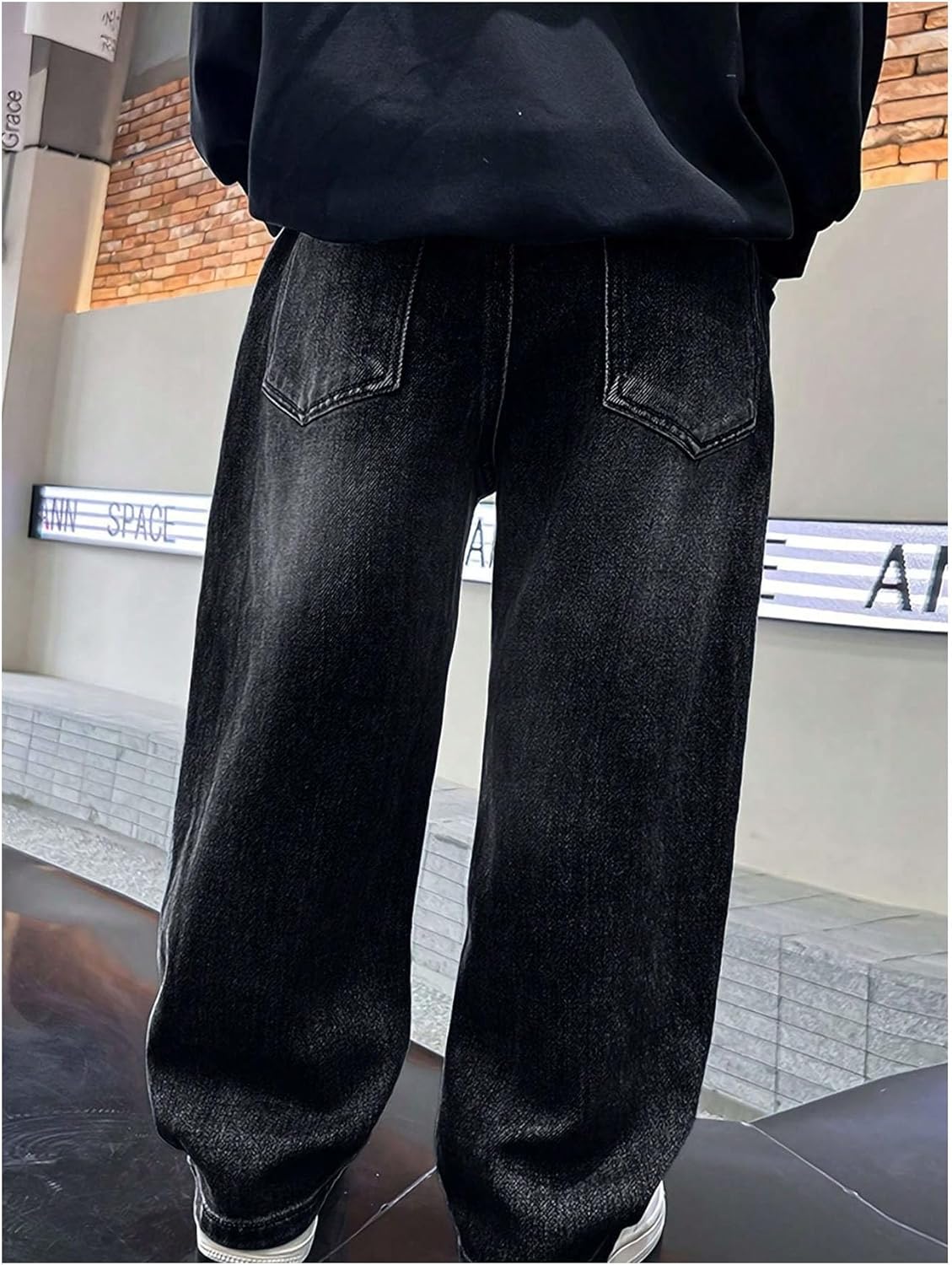 Verdusa Boys Jeans Baggy Straight Leg Elastic Waist Loose Denim Pants with Pockets - Image 3
