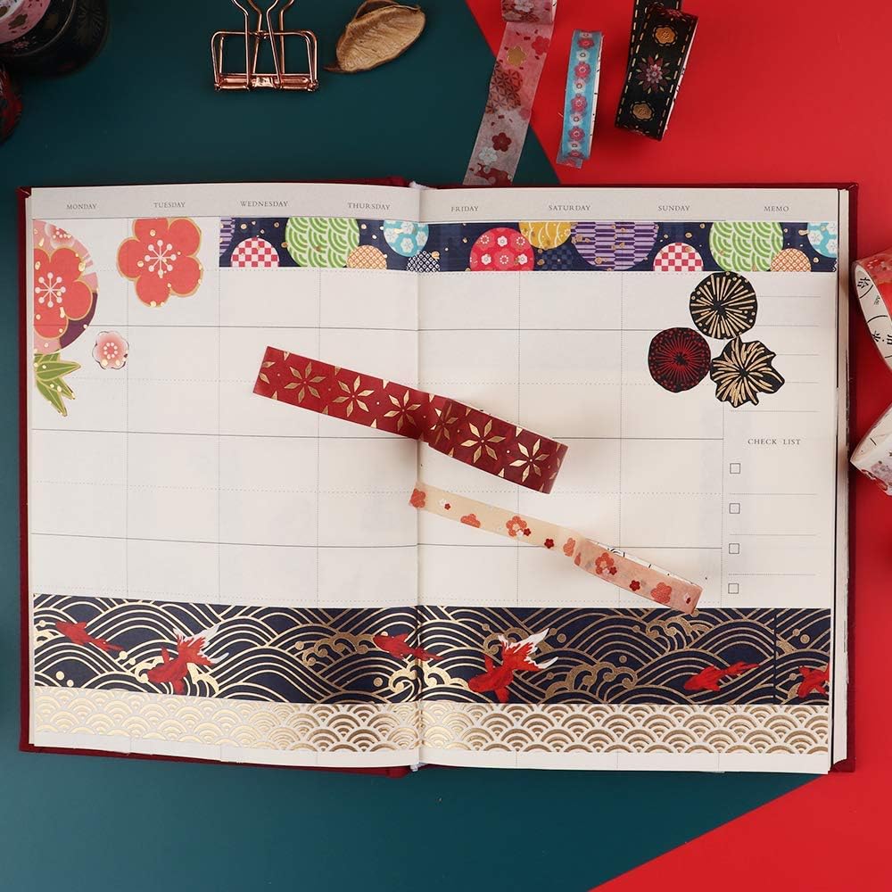 Dizdkizd 20 Rolls Washi Tape Set, Vintage Decor Masking Tapes with 8mm/15mm/30mm Wide, Colorful Hot Stamping Tapes for DIY Crafts Arts Scrapbooking Journal Planners