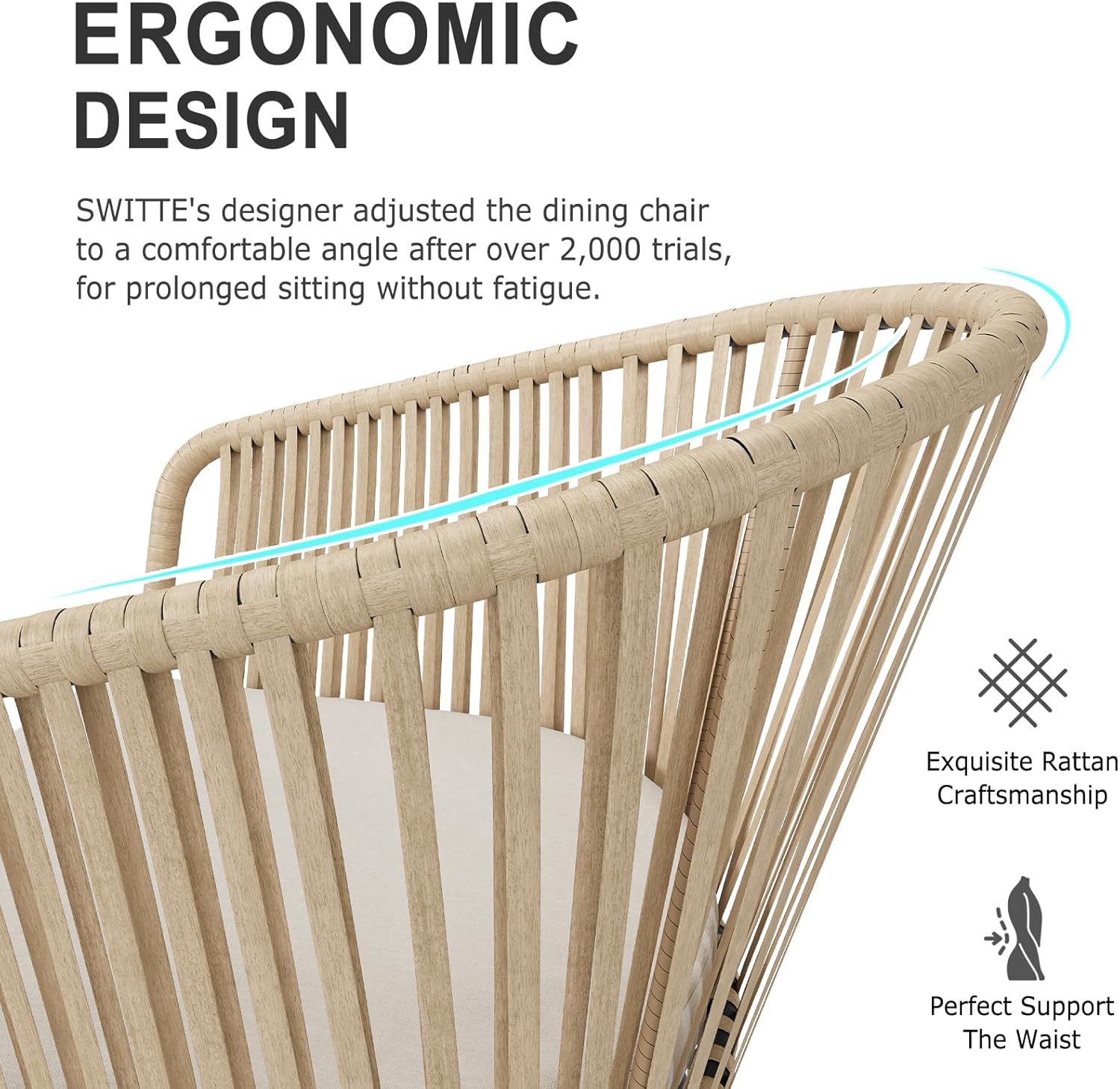 SWITTE Patio Dining Chairs Set of 2, Wicker Outdoor Dining Chairs with Thick Cushions, All-Weather Rattan Chairs for Indoor Balcony, Porch, Backyard, Garden, 350lbs Weight Capacity - Cream