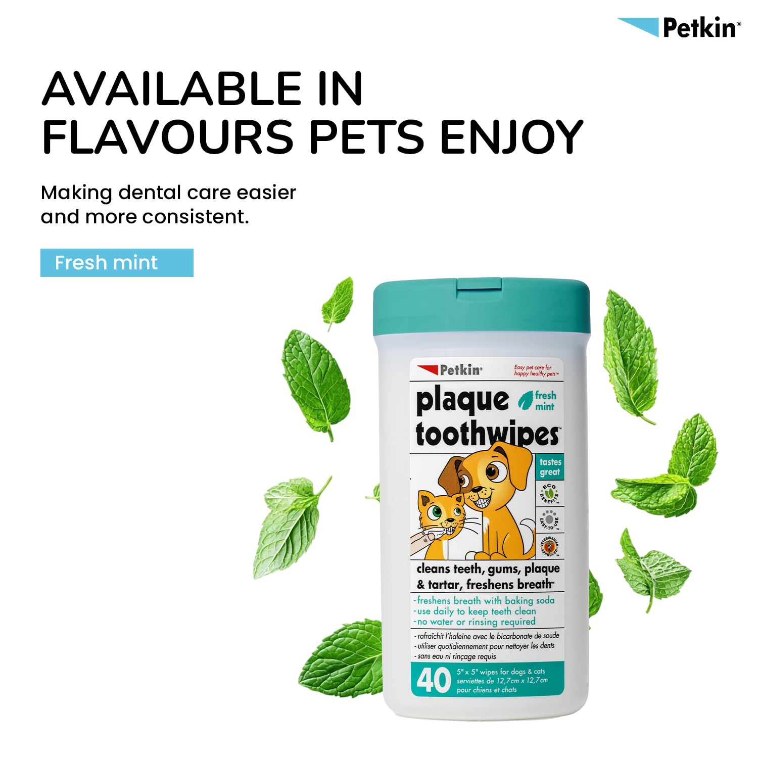 Petkin Plaque Fresh Mint Toothwipes Dog & Cat Dental Cleaning Wipes 3