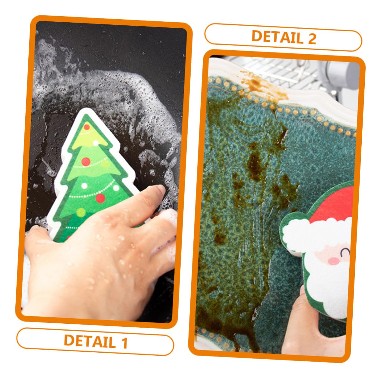 Jojofuny Weihnachtsspülschwämme 2er Set - Weihnachtsbaum & Weihnachtsmann Design