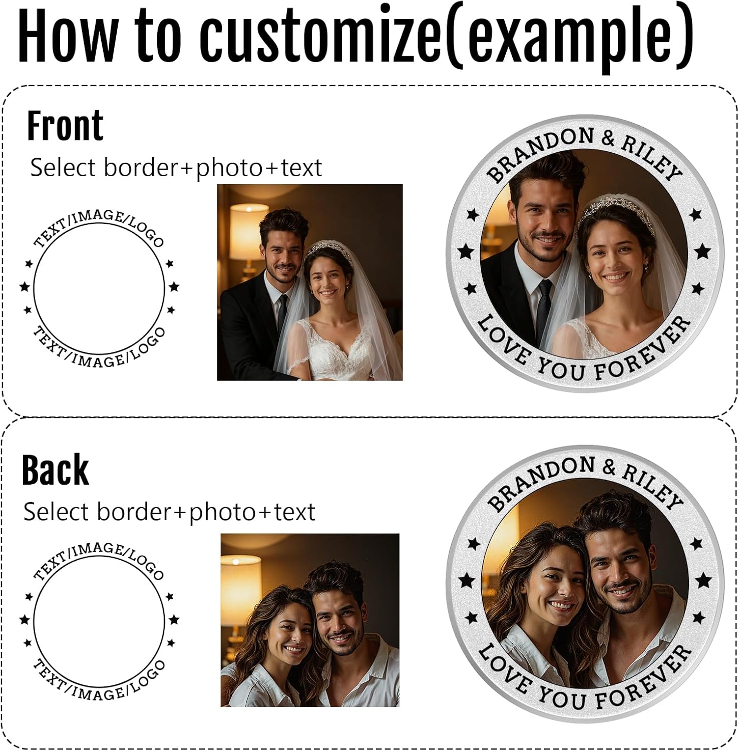 10 Custom Challenge Coins, Metal Commemorative Coin with Logo/Text/Picture, Memorial Gift for Company, Military, Wedding & Anniversary (Silver)