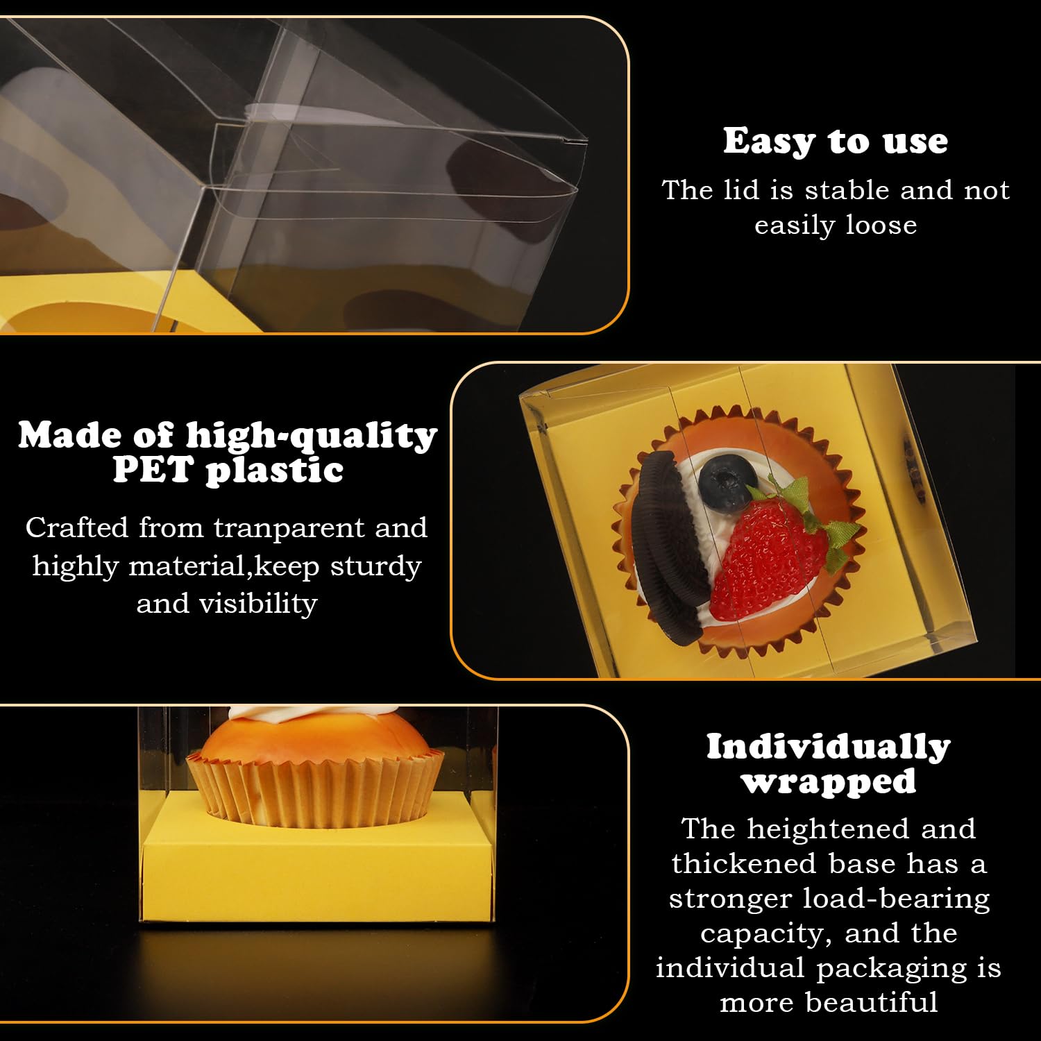 50 Scatole Trasparenti Per Cupcake Da 8,9 Cm - Contenitori Monoporzione In PET Con Inserti E Nastri, Verde Chiaro - 3