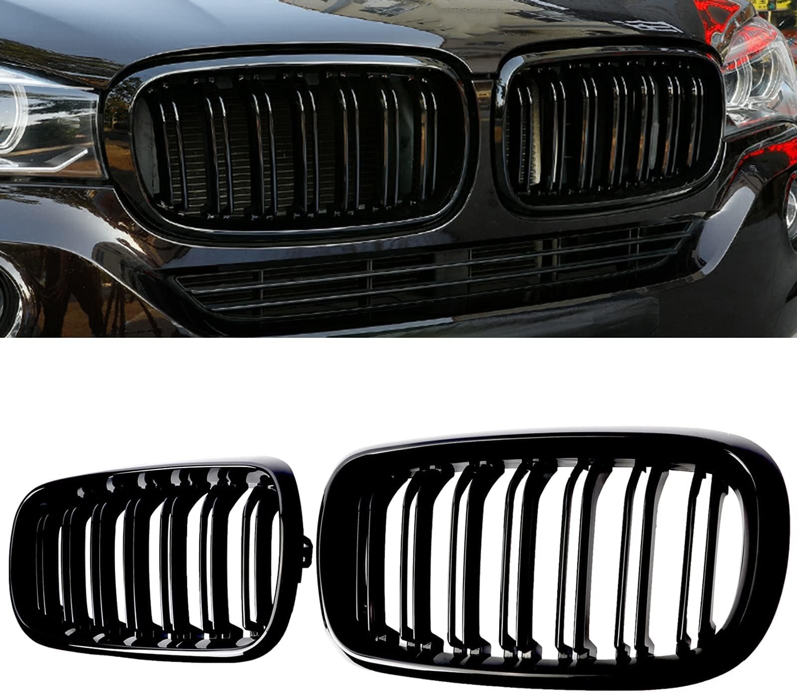 F15 Kidney Grille Compatible for BMW X5 Series F15 X6 Series F16 X5M F85 X6M F86 2014 2015 2016 2017 2018 2019 Glossy Black Double slat Grill