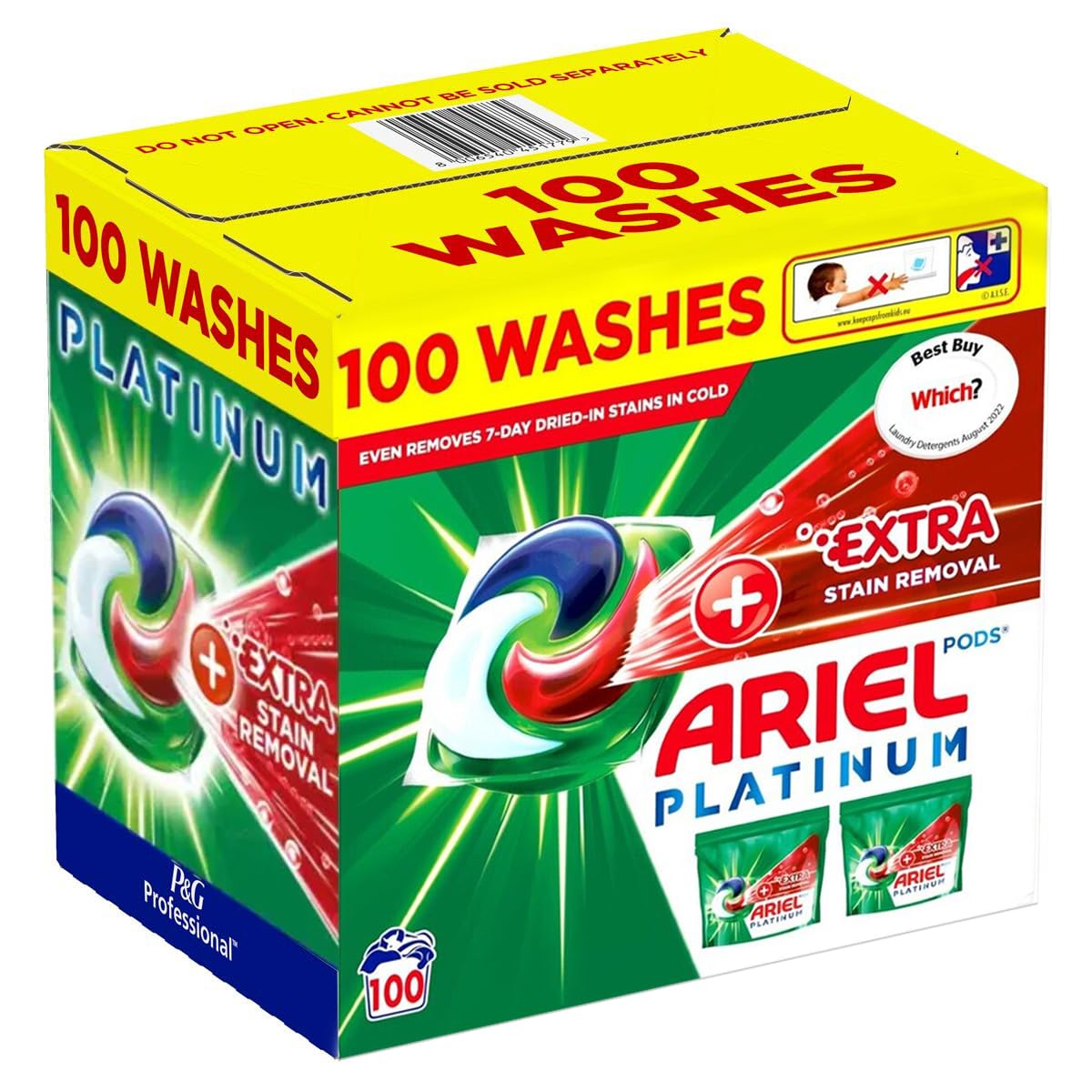 Ariel Platinum - Cápsulas de lavado (100 lavados, 2320 g) + eliminación de manchas extra en la parte superior