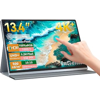 Intehill 4K Portable Monitor, 13.4 Inch Touchscreen Monitor IGZO Anti-Glare Touch Screen, 10-Point Multi-Touch, HDR, sRGB 100